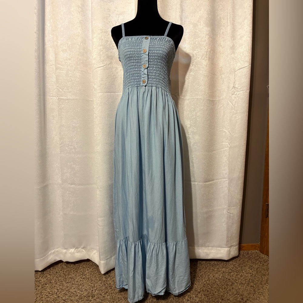 Chic Light Blue Smocked Maxi Dress